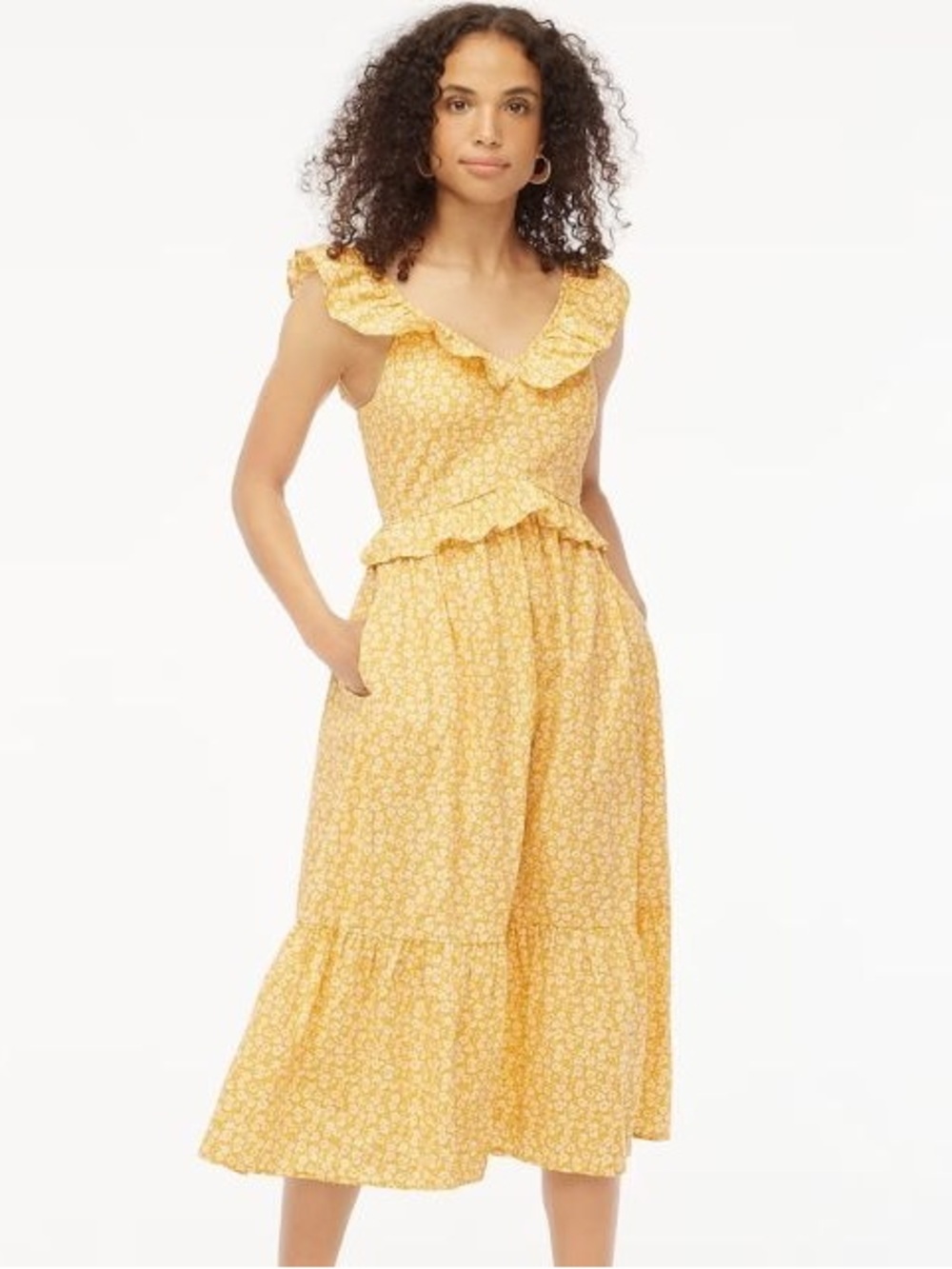 J. Crew Yellow Floral Ruffle Midi Dress Size 18
